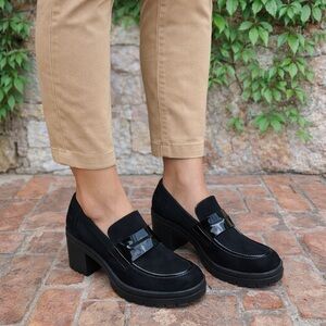 TORGEIS Black Chunky Lug Sole Platform Penny Loafers, 8